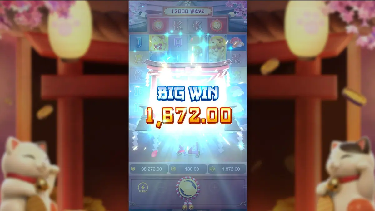 Lucky Neko cat multiplier at ×36 during Free Spins — non-resetting Maneki-neko multiplier building across bonus round